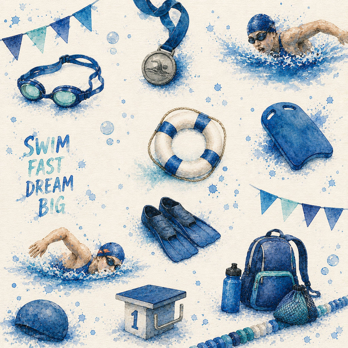 Sports Collection Swimming 12 x 12 Double-Sided Scrapbook Paper by SSC Designs - 15 Pack