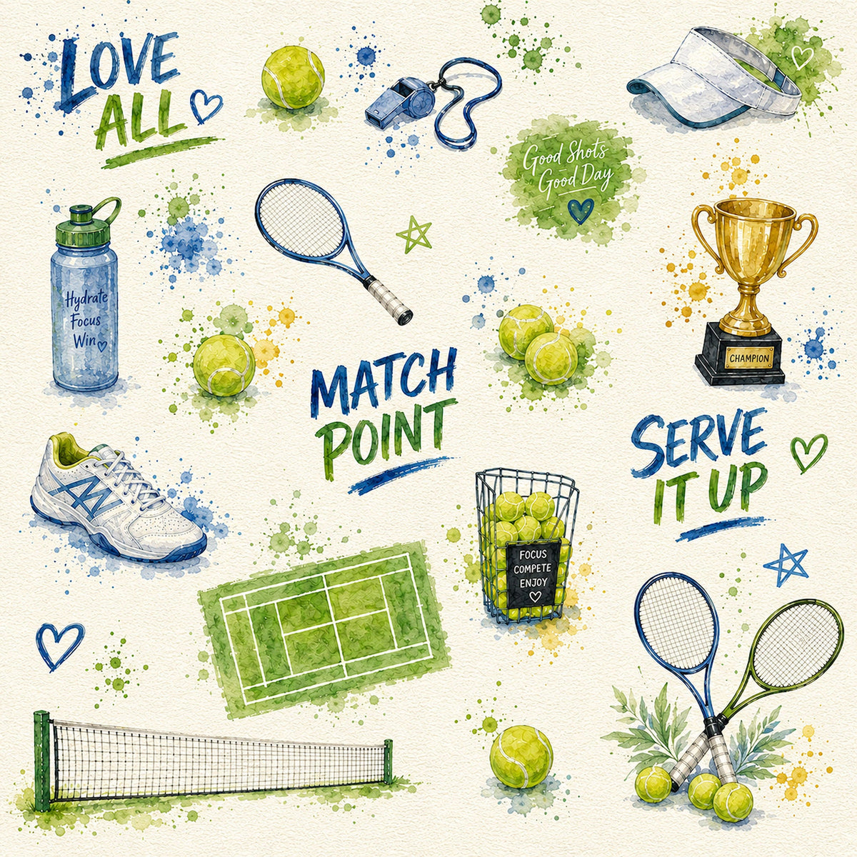 Sports Collection Tennis 12 x 12 Double-Sided Scrapbook Paper by SSC Designs - 15 Pack