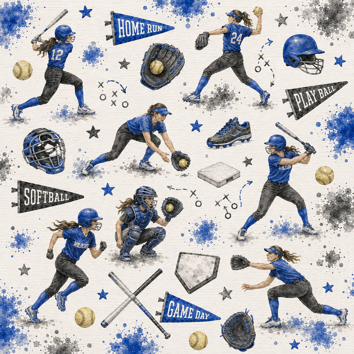 Sports Collection Softball 12 x 12 Double-Sided Scrapbook Paper by SSC Designs - 15 Pack