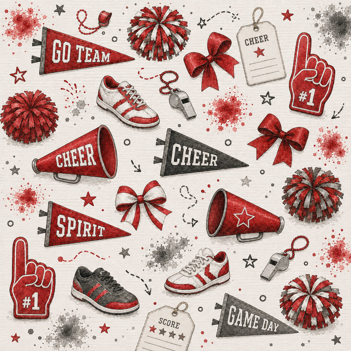Sports Collection Cheer Red 12 x 12 Double-Sided Scrapbook Paper by SSC Designs - 15 Pack