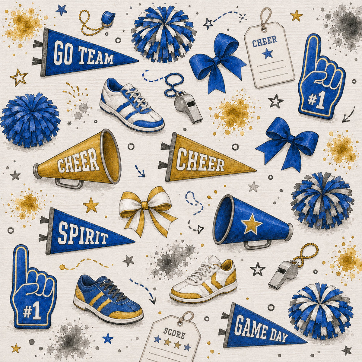 Sports Collection Cheer Blue 12 x 12 Double-Sided Scrapbook Paper by SSC Designs - 15 Pack