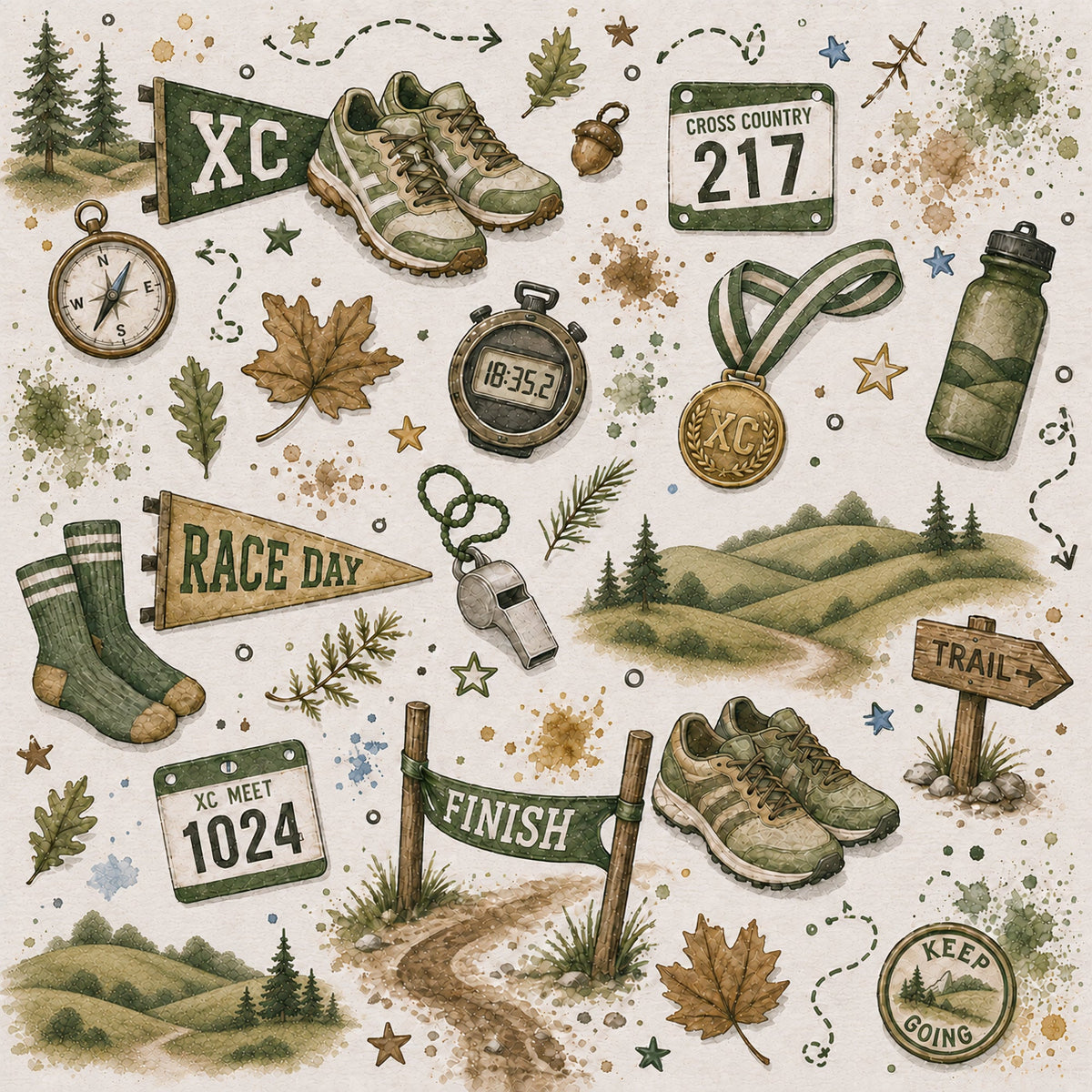 Sports Collection Cross Country 12 x 12 Double-Sided Scrapbook Paper by SSC Designs - 15 Pack