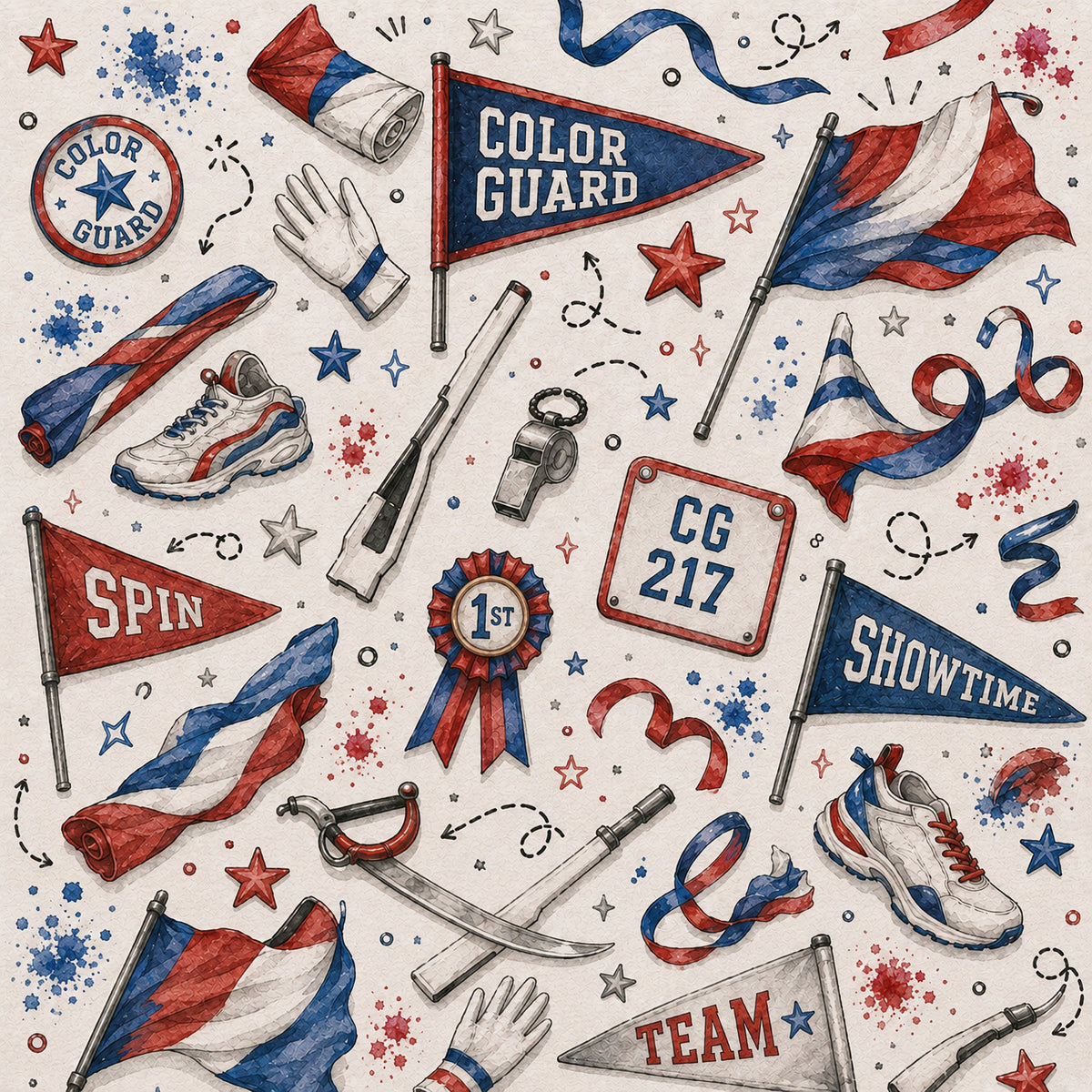 Sports Collection Color Guard 12 x 12 Double-Sided Scrapbook Paper by SSC Designs - 15 Pack