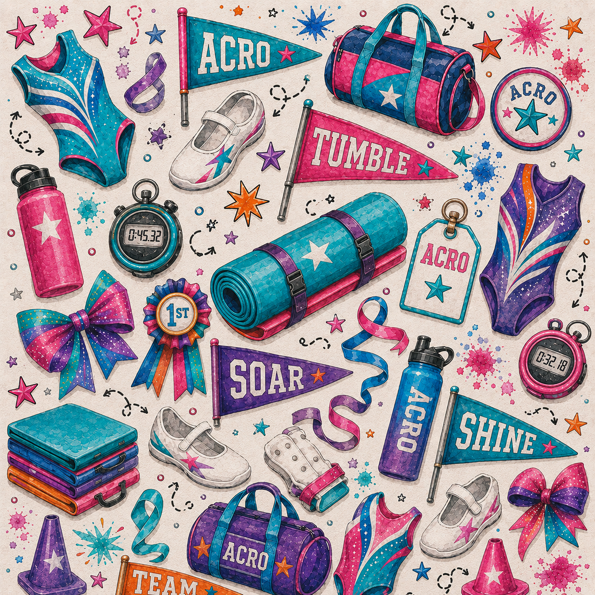 Sports Collection Acro 12 x 12 Double-Sided Scrapbook Paper by SSC Designs - 15 Pack