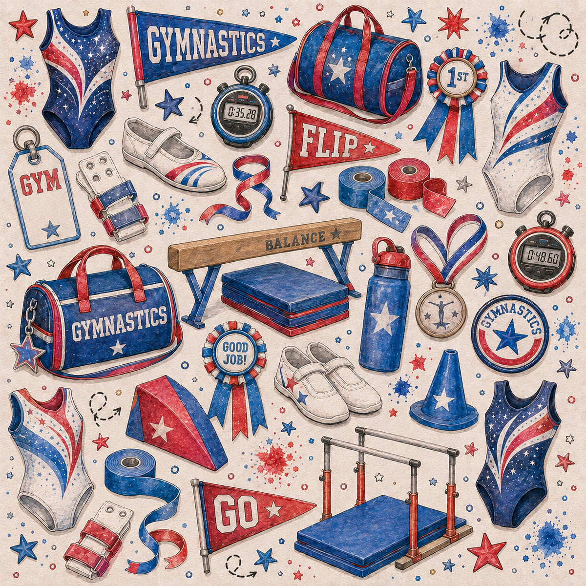 Sports Collection Gymnastics 12 x 12 Double-Sided Scrapbook Paper by SSC Designs - 15 Pack