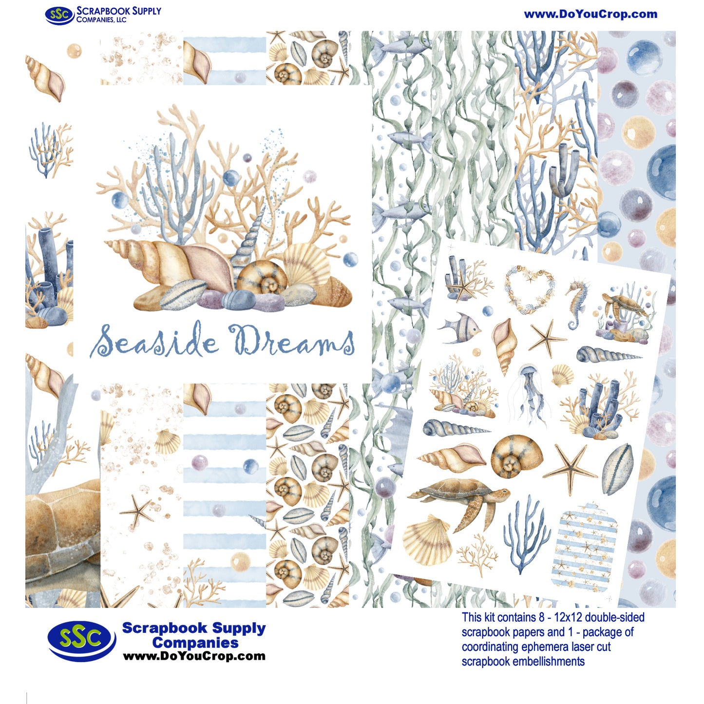 Seaside Dreams 12 x 12 Scrapbook Paper & Embellishment Kit by SSC Designs - 3 Kits
