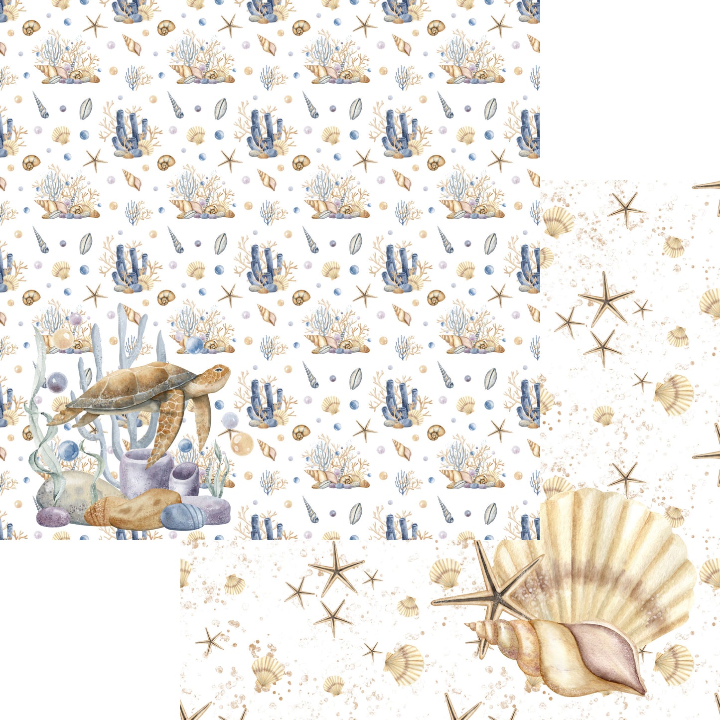 Seaside Dreams Collection Sea Turtles 12 x 12 Double-Sided Scrapbook Paper by SSC Designs - 15 Pack