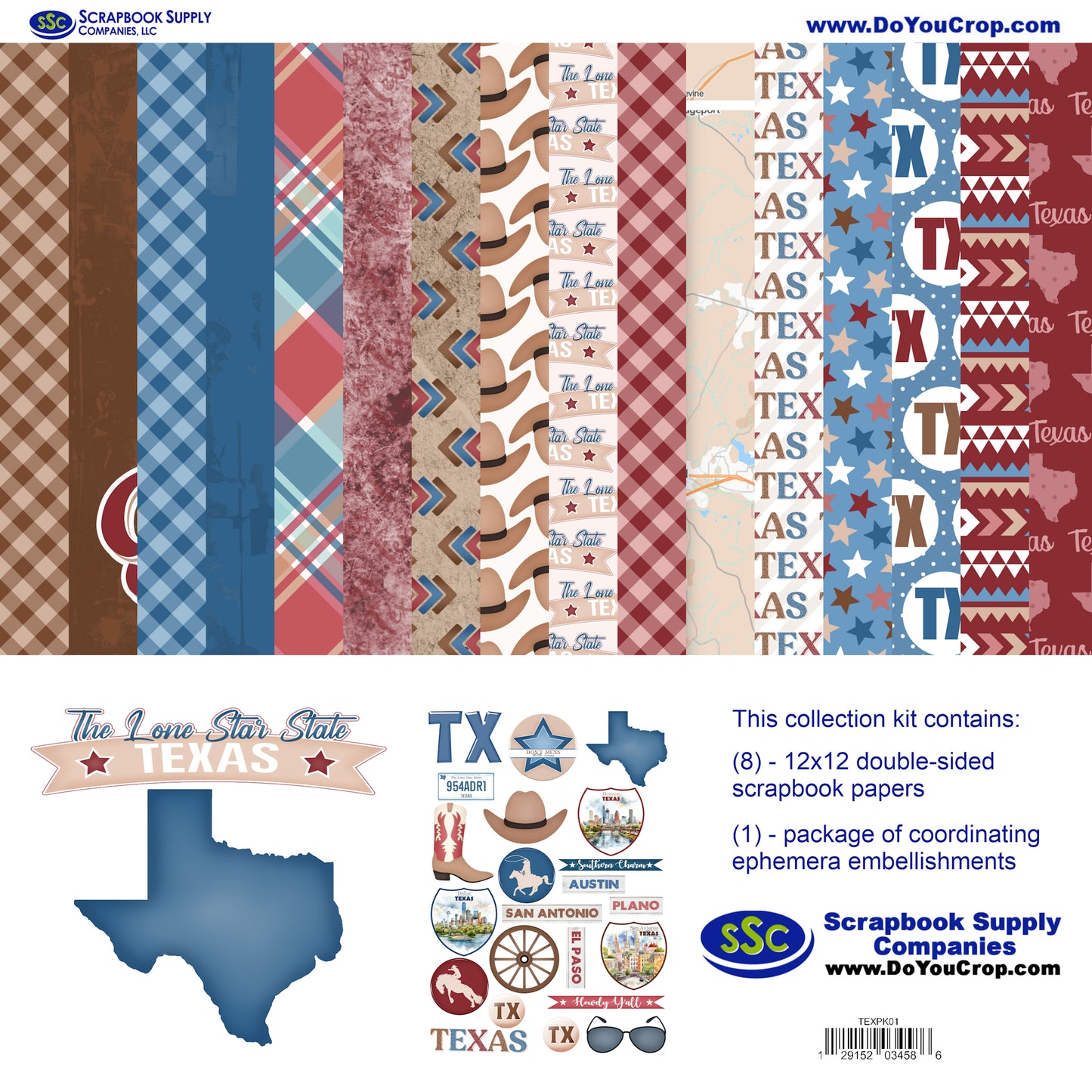 Texas 12 x 12 Scrapbook Paper & Embellishment Kit by SSC Designs - 3 Kits