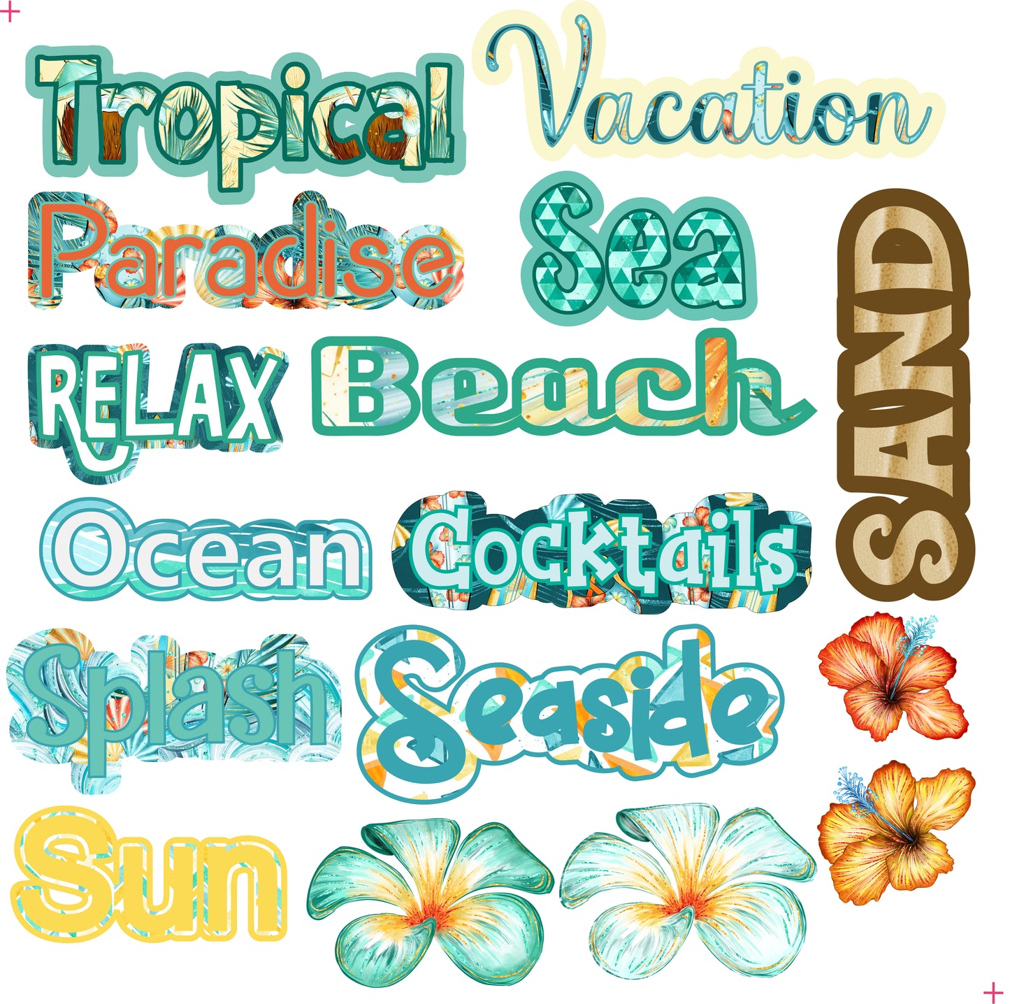 Phantasia Design's Tropics Collection Laser Cut Word Embellishments - 3 Packs