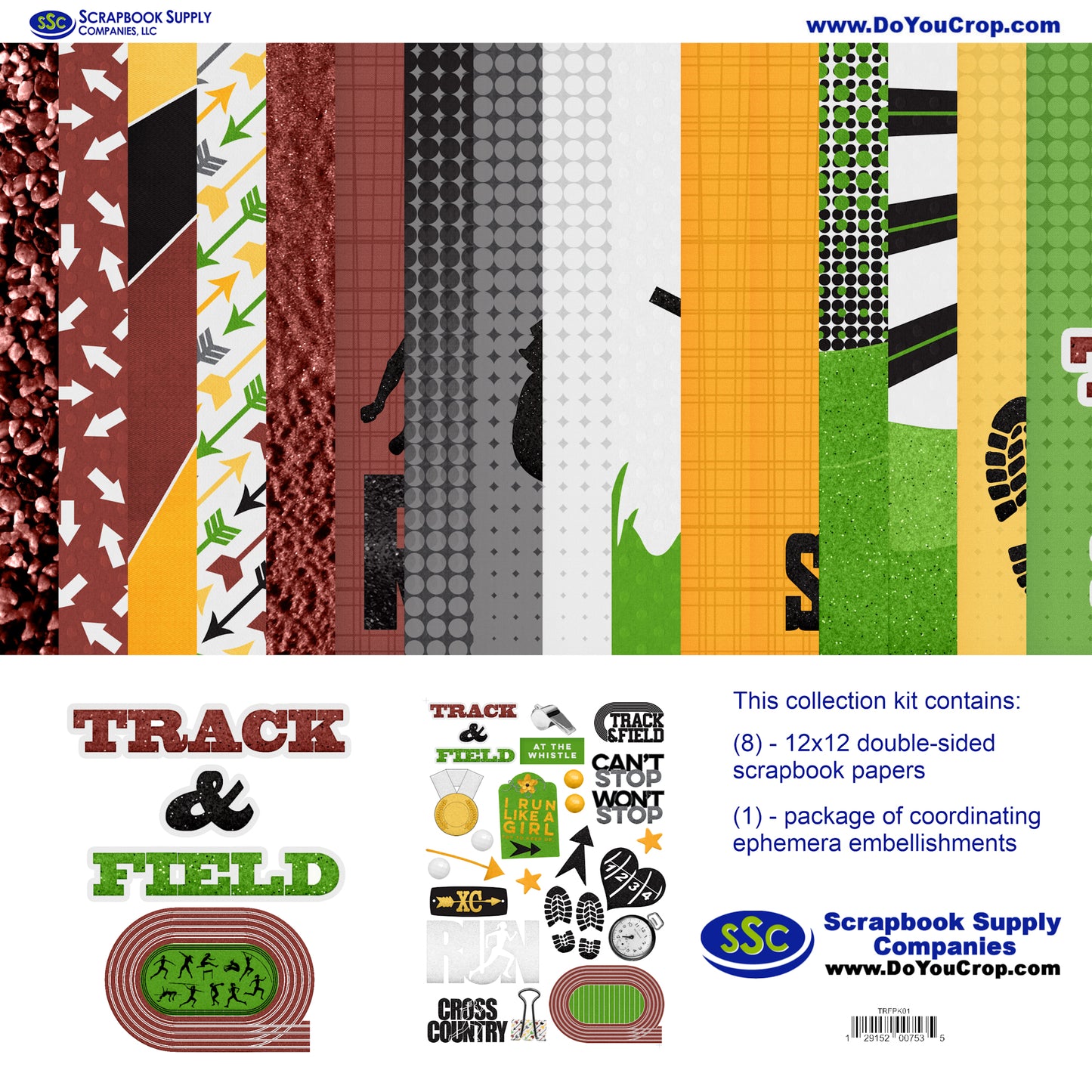 Track & Field 12 x 12 Scrapbook Paper & Embellishment Kit by SSC Designs - 3 Kits