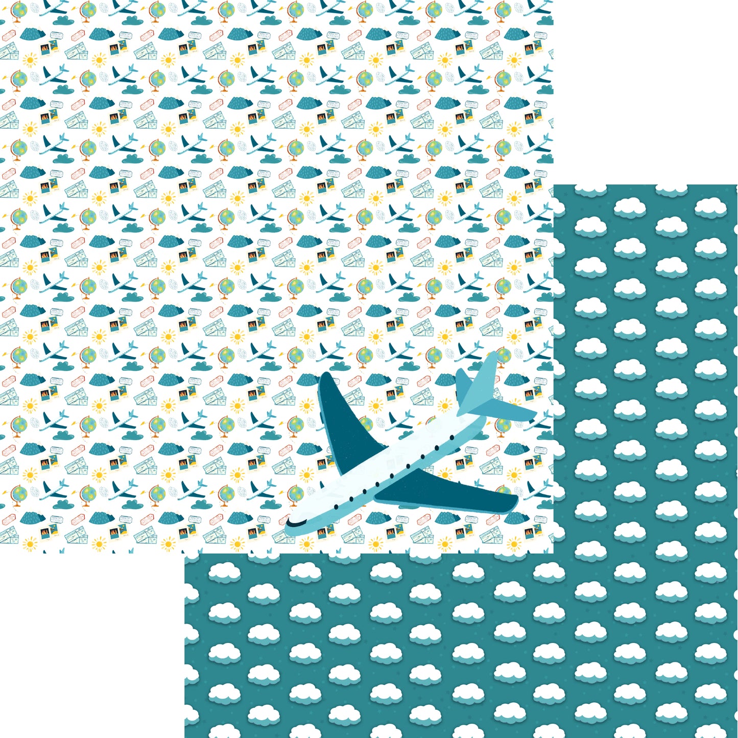 Let's Go Traveling Collection Flying High 12 x 12 Double-Sided Scrapbook Paper by SSC Designs - 15 Pack