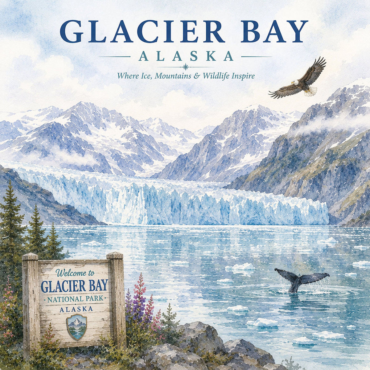 Watercolor Alaska Collection Glacier Bay 12 x 12 Double-Sided Scrapbook Paper by SSC Designs - 15 Pack