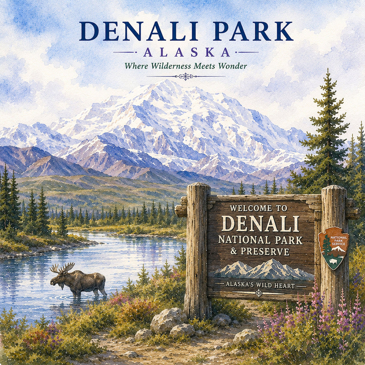 Watercolor Alaska Collection Denali Park 12 x 12 Double-Sided Scrapbook Paper by SSC Designs - 15 Pack