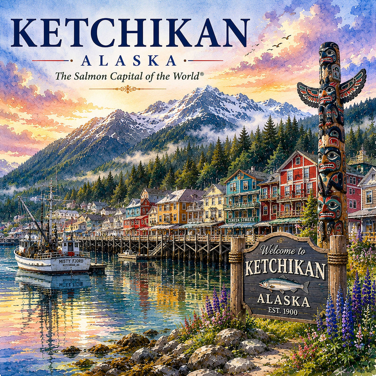 Watercolor Alaska Collection Ketchikan 12 x 12 Double-Sided Scrapbook Paper by SSC Designs - 15 Pack