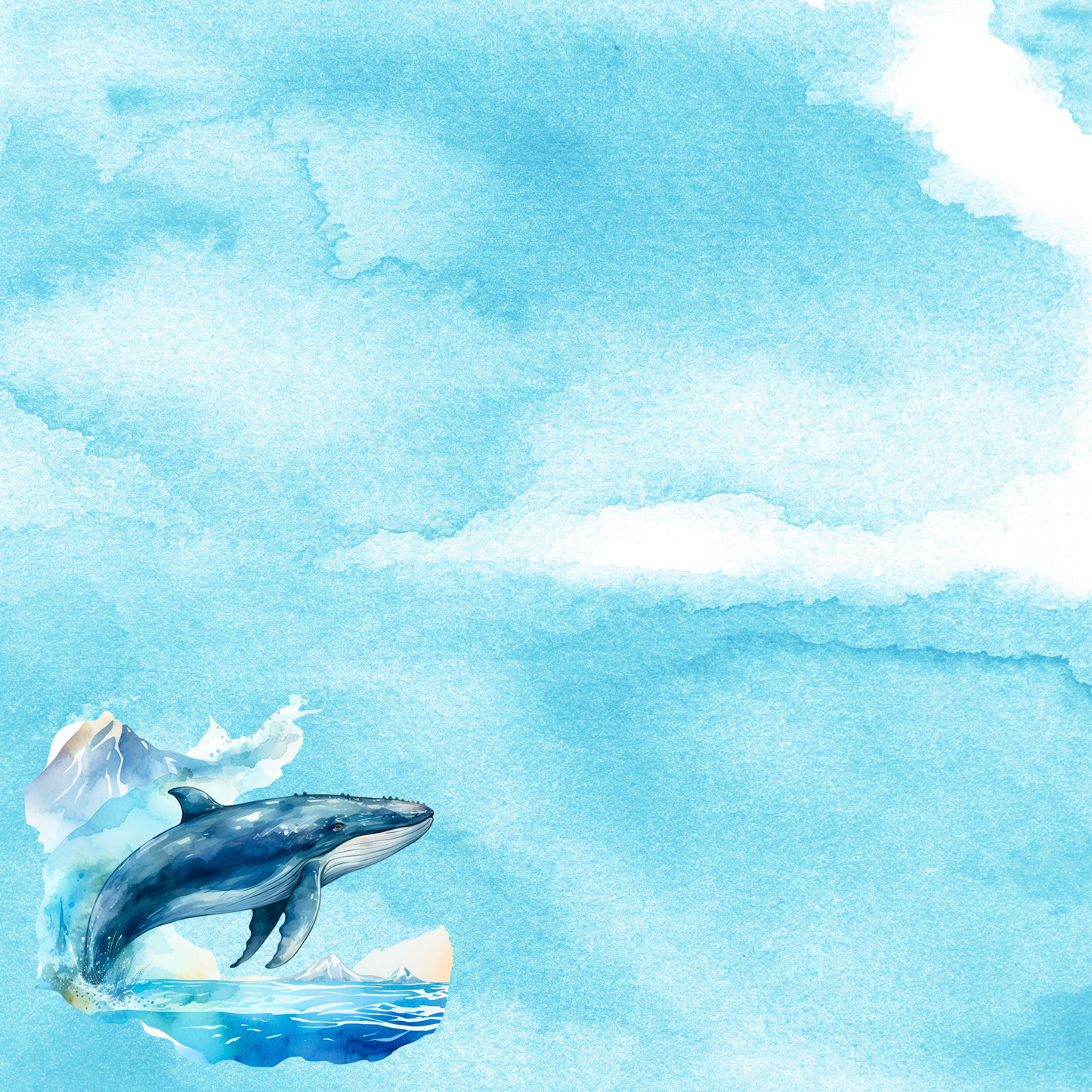 Watercolor Wildlife Collection Humpback & Beluga Whales 12 x 12 Double-Sided Scrapbook Paper by SSC Designs - 15 Pack