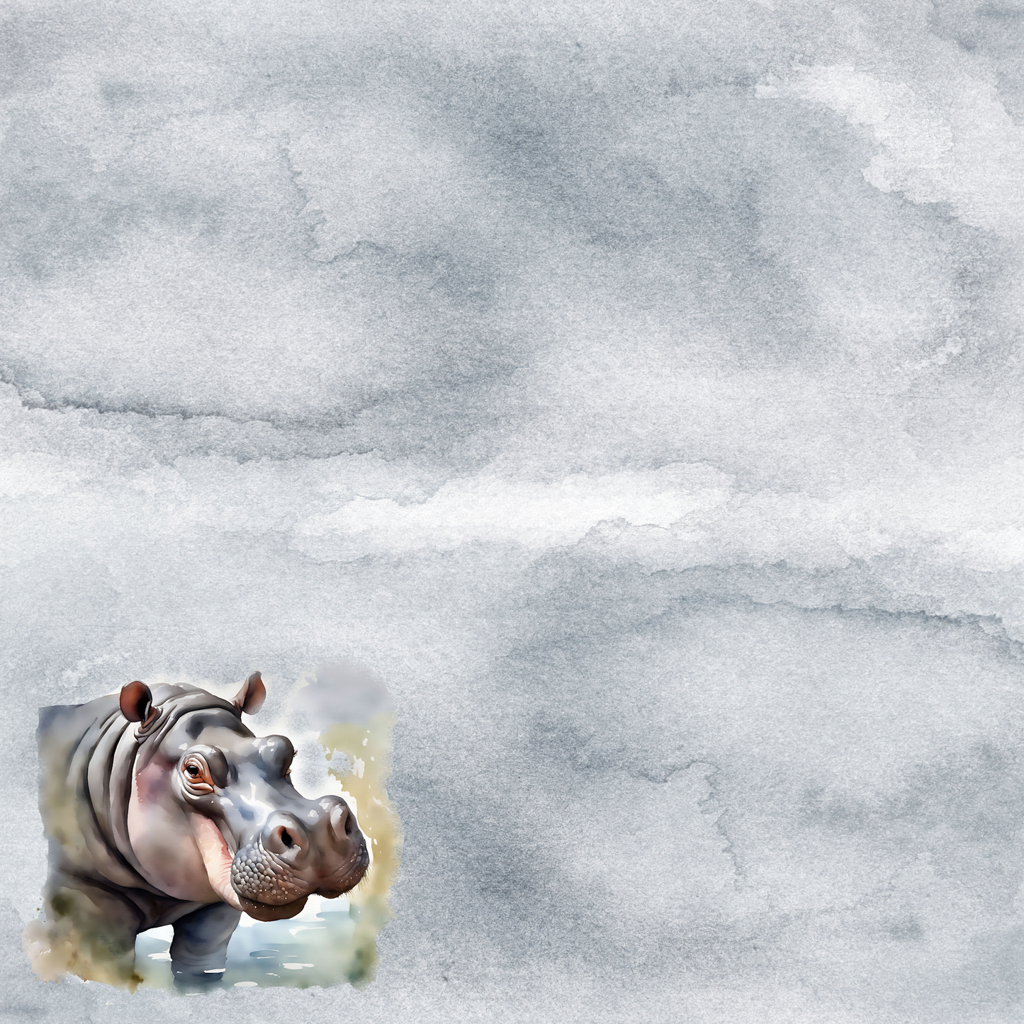 Watercolor Wildlife Collection Hippopotamus 12 x 12 Double-Sided Scrapbook Paper by SSC Designs - 15 Pack