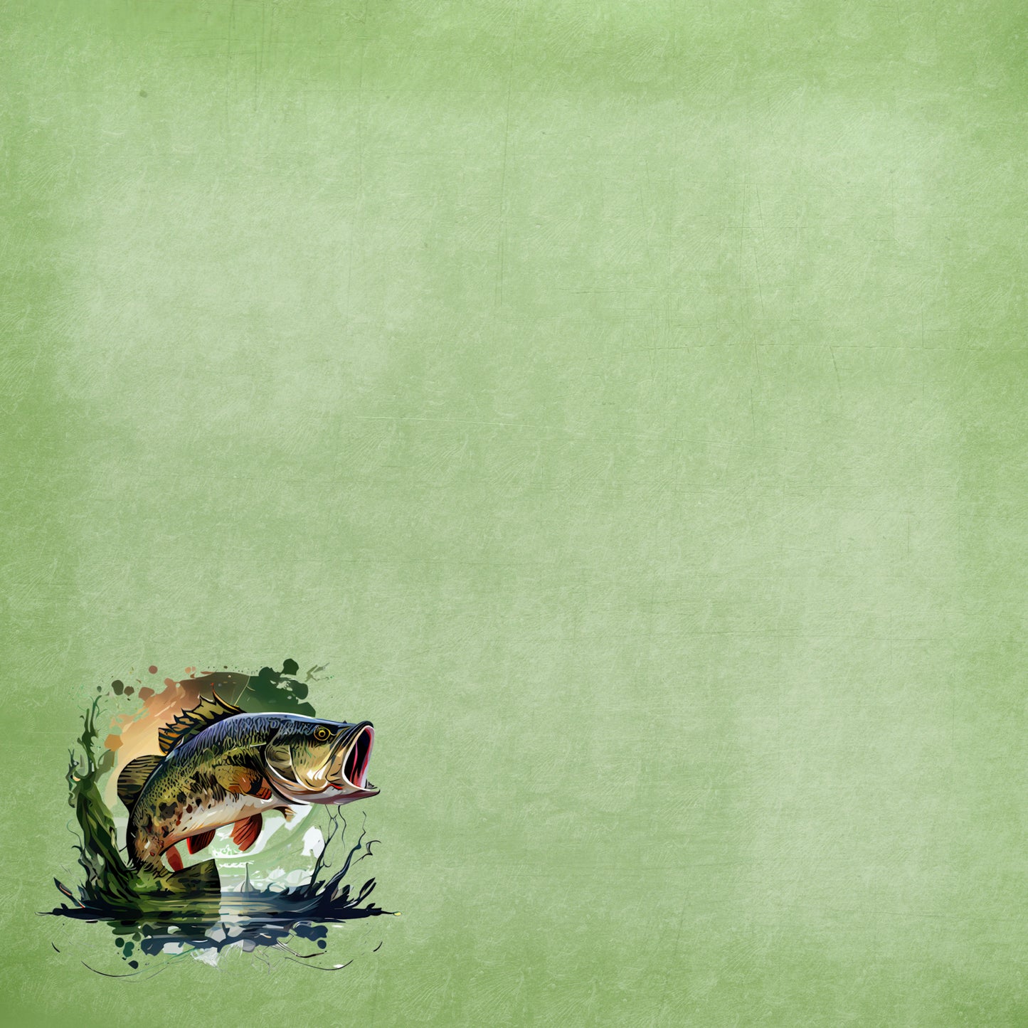 Watercolor Wildlife Collection Bass Fishing 12 x 12 Double-Sided Scrapbook Paper by SSC Designs - 15 Pack