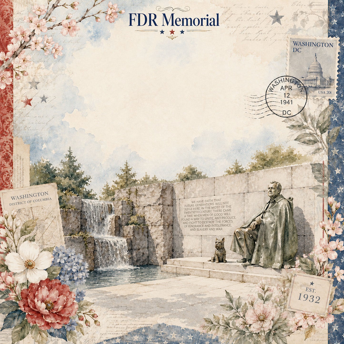 Washington, DC Collection FDR Memorial 12 x 12 Double-Sided Scrapbook Paper by SSC Designs - 15 Pack