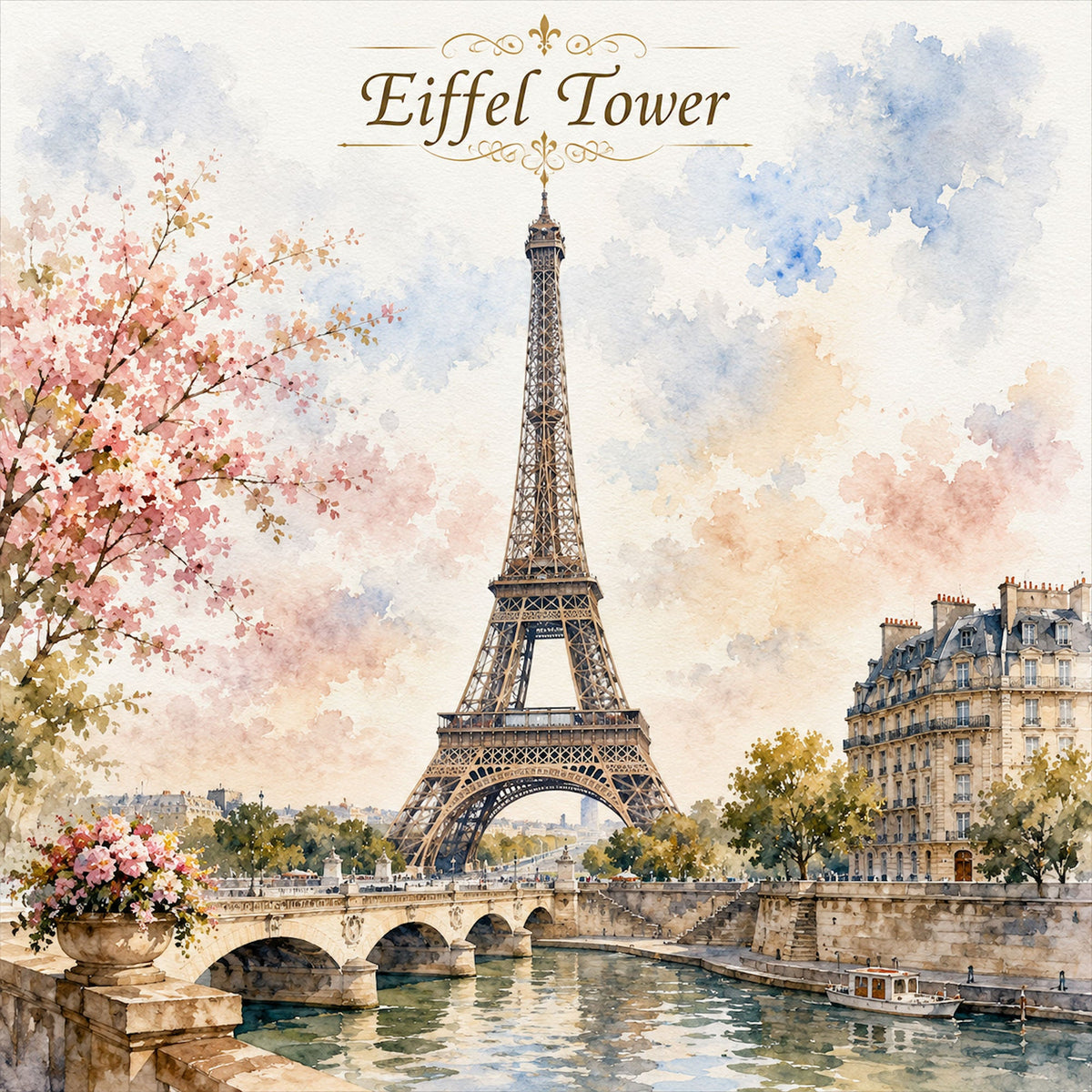 Watercolor France Collection Eiffel Tower 12 x 12 Double-Sided Scrapbook Paper by SSC Designs - 15 Pack