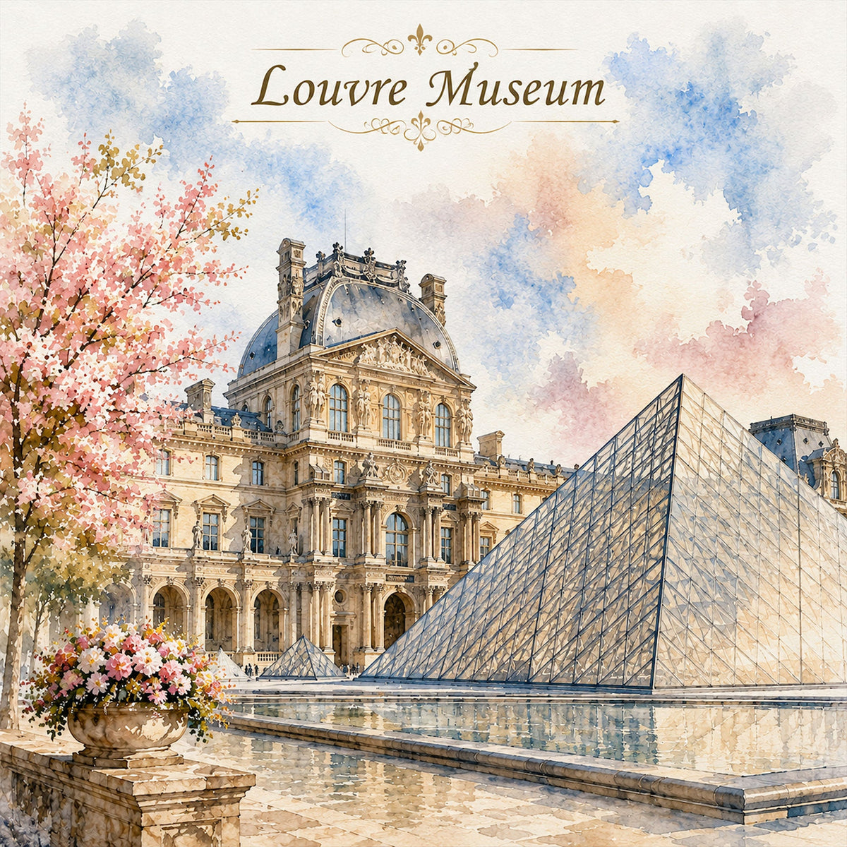 Watercolor France Collection Louvre Museum 12 x 12 Double-Sided Scrapbook Paper by SSC Designs - 15 Pack