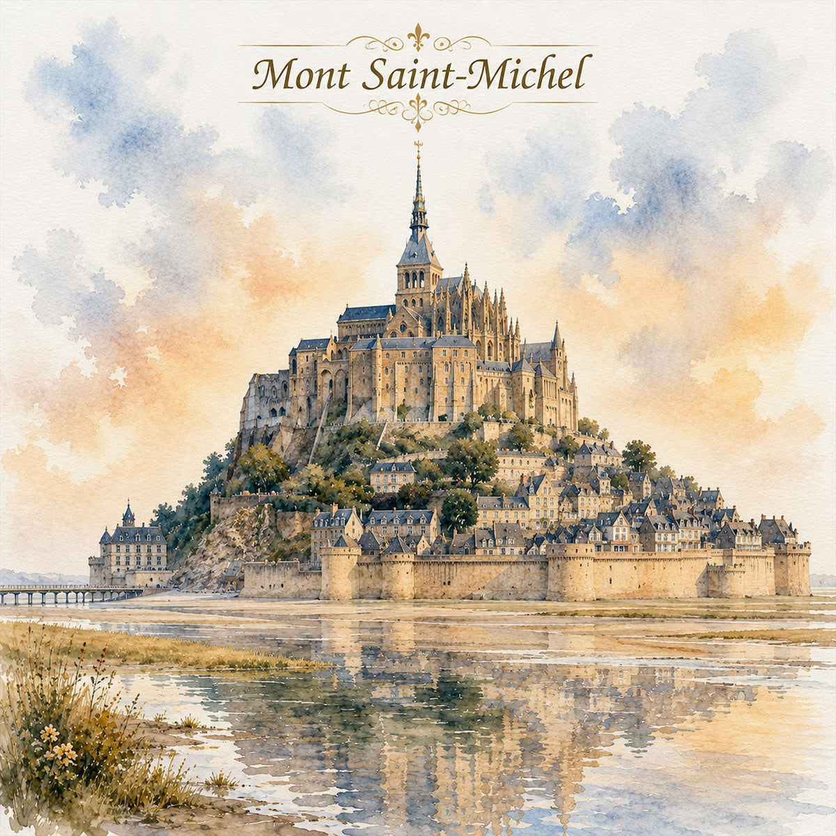 Watercolor France Collection Mont Saint-Michel 12 x 12 Double-Sided Scrapbook Paper by SSC Designs - 15 Pack