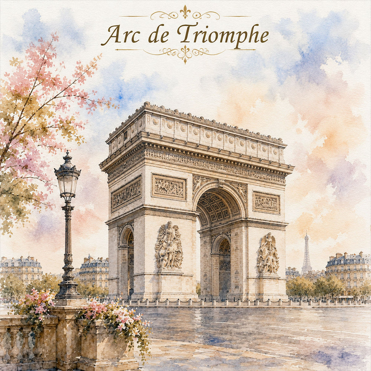 Watercolor France Collection Arc de Triomphe 12 x 12 Double-Sided Scrapbook Paper by SSC Designs - 15 Pack