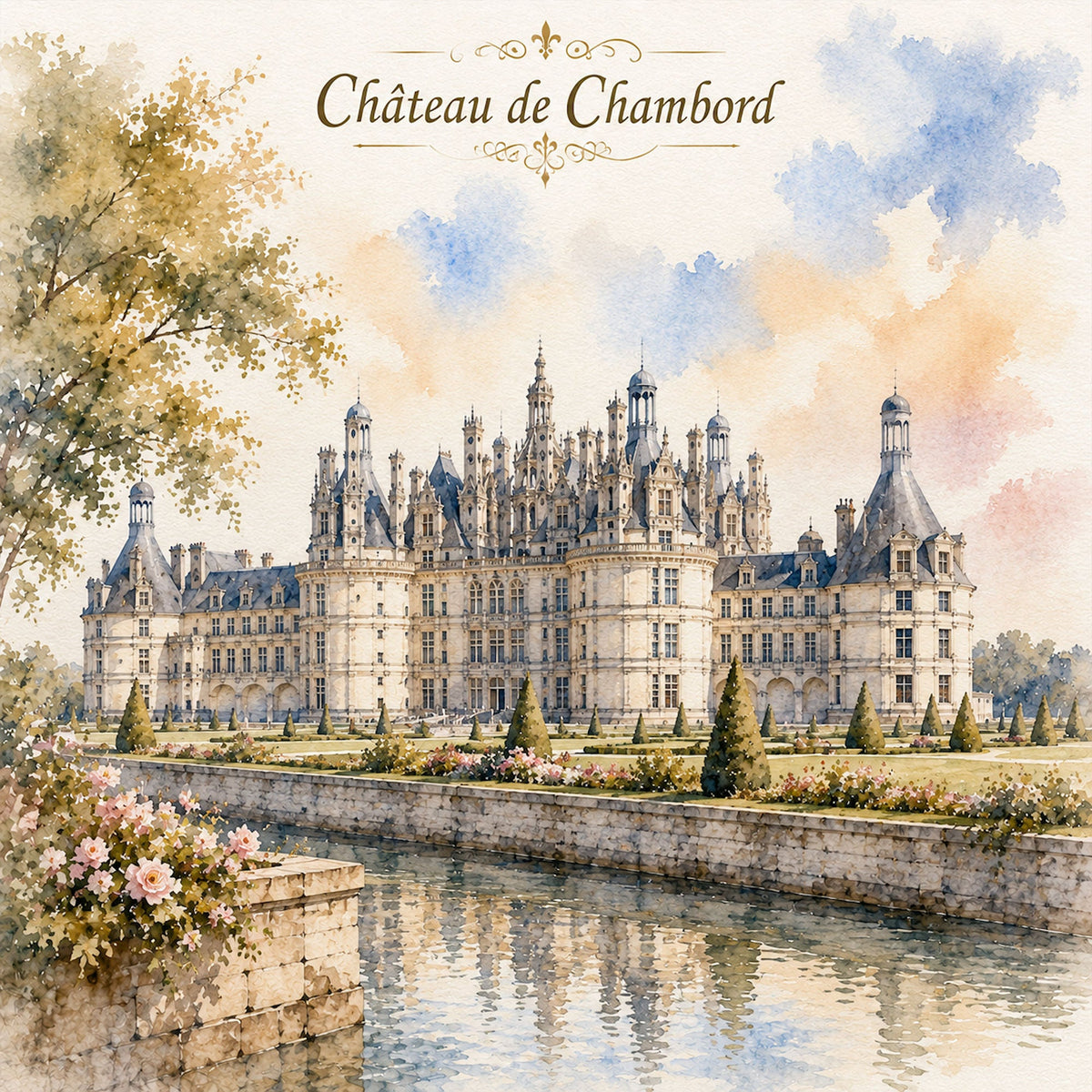 Watercolor France Collection Chateau de Chambord 12 x 12 Double-Sided Scrapbook Paper by SSC Designs - 15 Pack