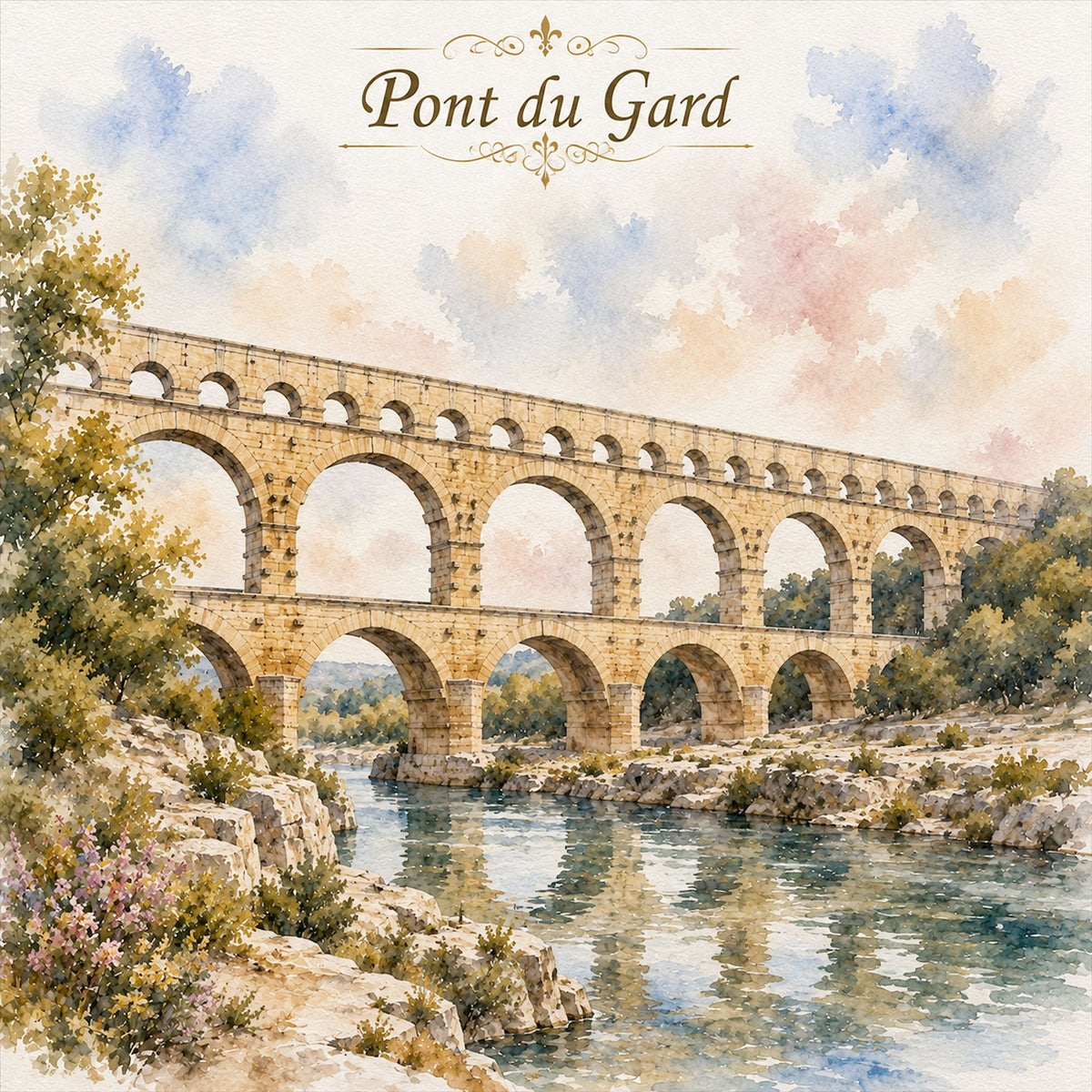 Watercolor France Collection Pont du Gard 12 x 12 Double-Sided Scrapbook Paper by SSC Designs - 15 Pack
