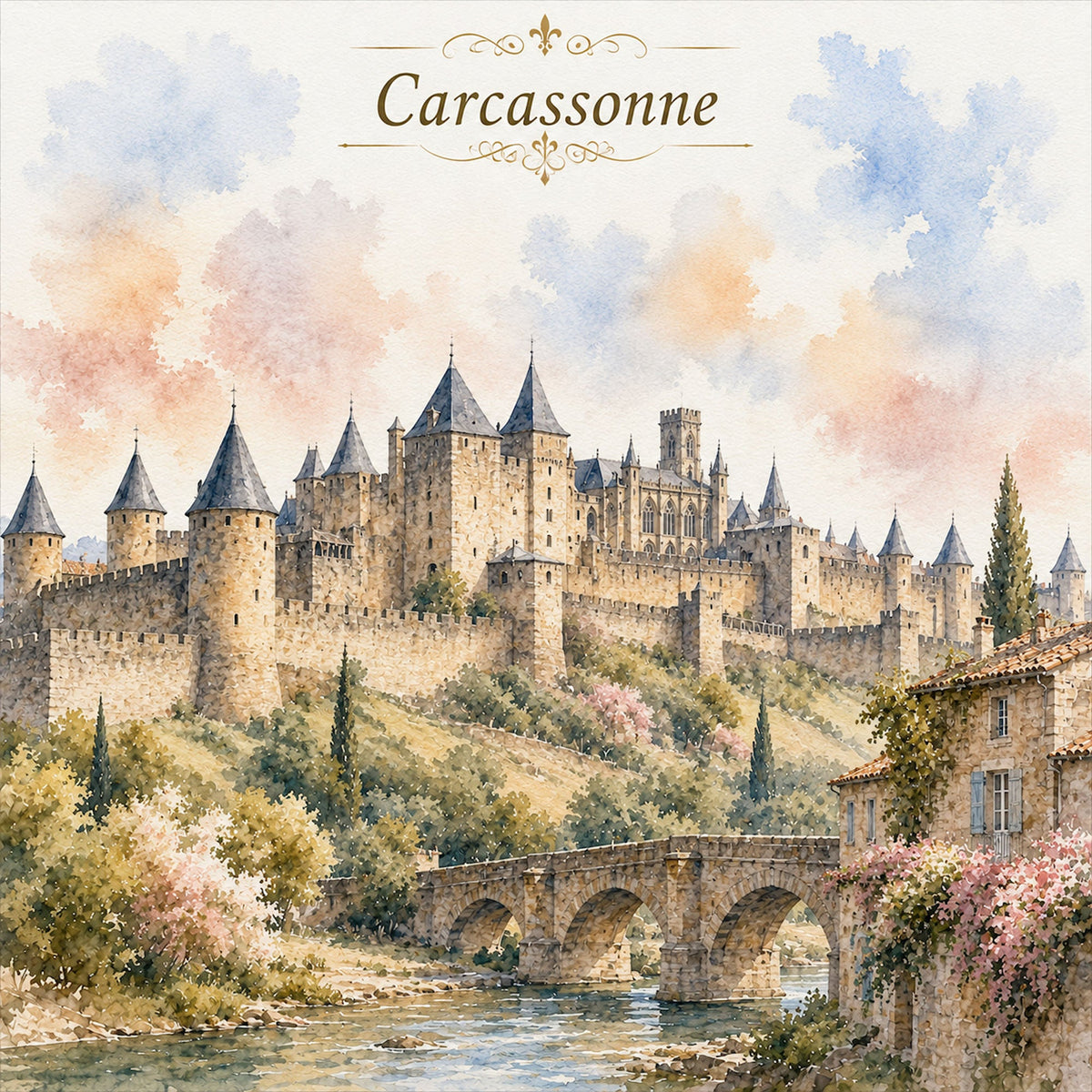 Watercolor France Collection Carcassonne 12 x 12 Double-Sided Scrapbook Paper by SSC Designs - 15 Pack