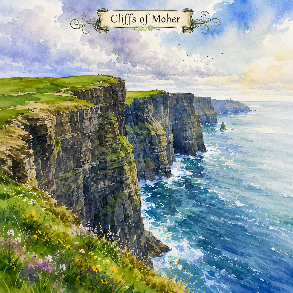 Watercolor Ireland Collection Cliffs of Moher 12 x 12 Double-Sided Scrapbook Paper by SSC Designs - 15 Pack