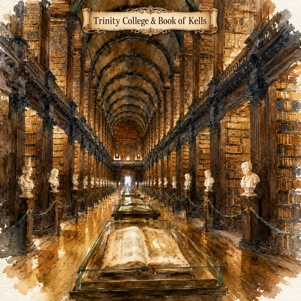 Watercolor Ireland Collection Trinity College & Book of Kells 12 x 12 Double-Sided Scrapbook Paper by SSC Designs - 15 Pack