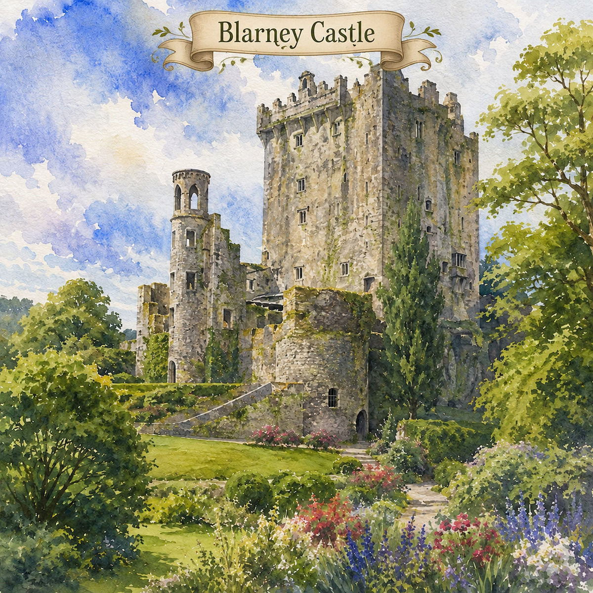 Watercolor Ireland Collection Blarney Castle 12 x 12 Double-Sided Scrapbook Paper by SSC Designs - 15 Pack