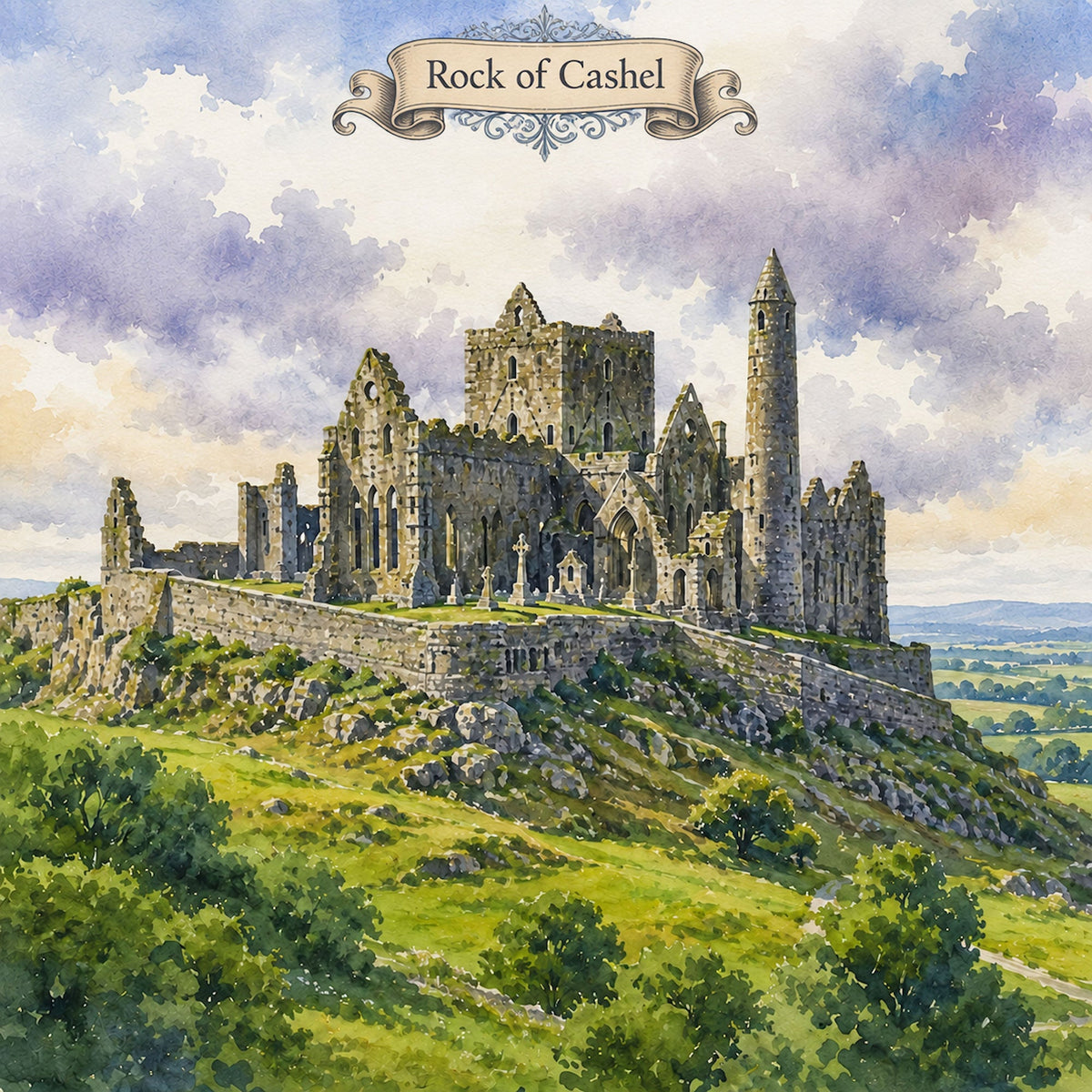 Watercolor Ireland Collection Rock of Cashel 12 x 12 Double-Sided Scrapbook Paper by SSC Designs - 15 Pack