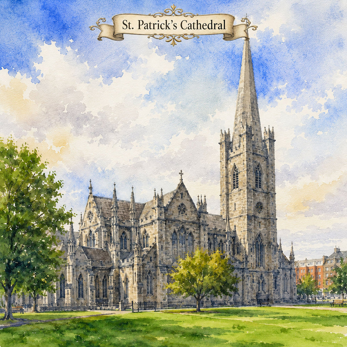 Watercolor Ireland Collection St. Patrick's Cathedral 12 x 12 Double-Sided Scrapbook Paper by SSC Designs - 15 Pack