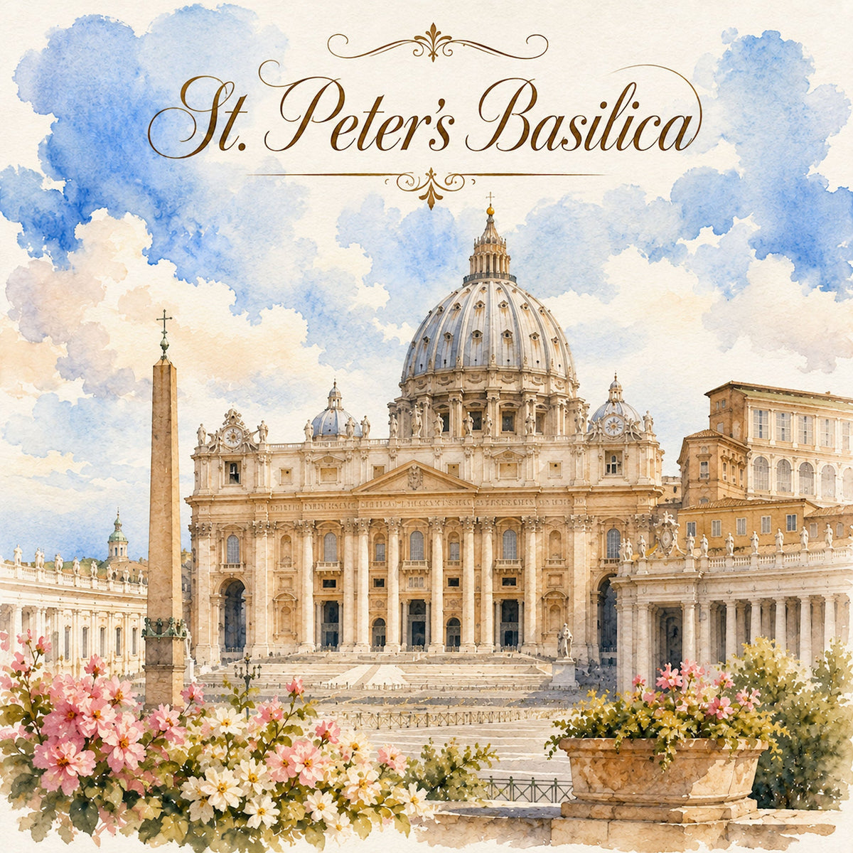 Watercolor Italy Collection St. Peter's Basilica 12 x 12 Double-Sided Scrapbook Paper by SSC Designs - 15 Pack