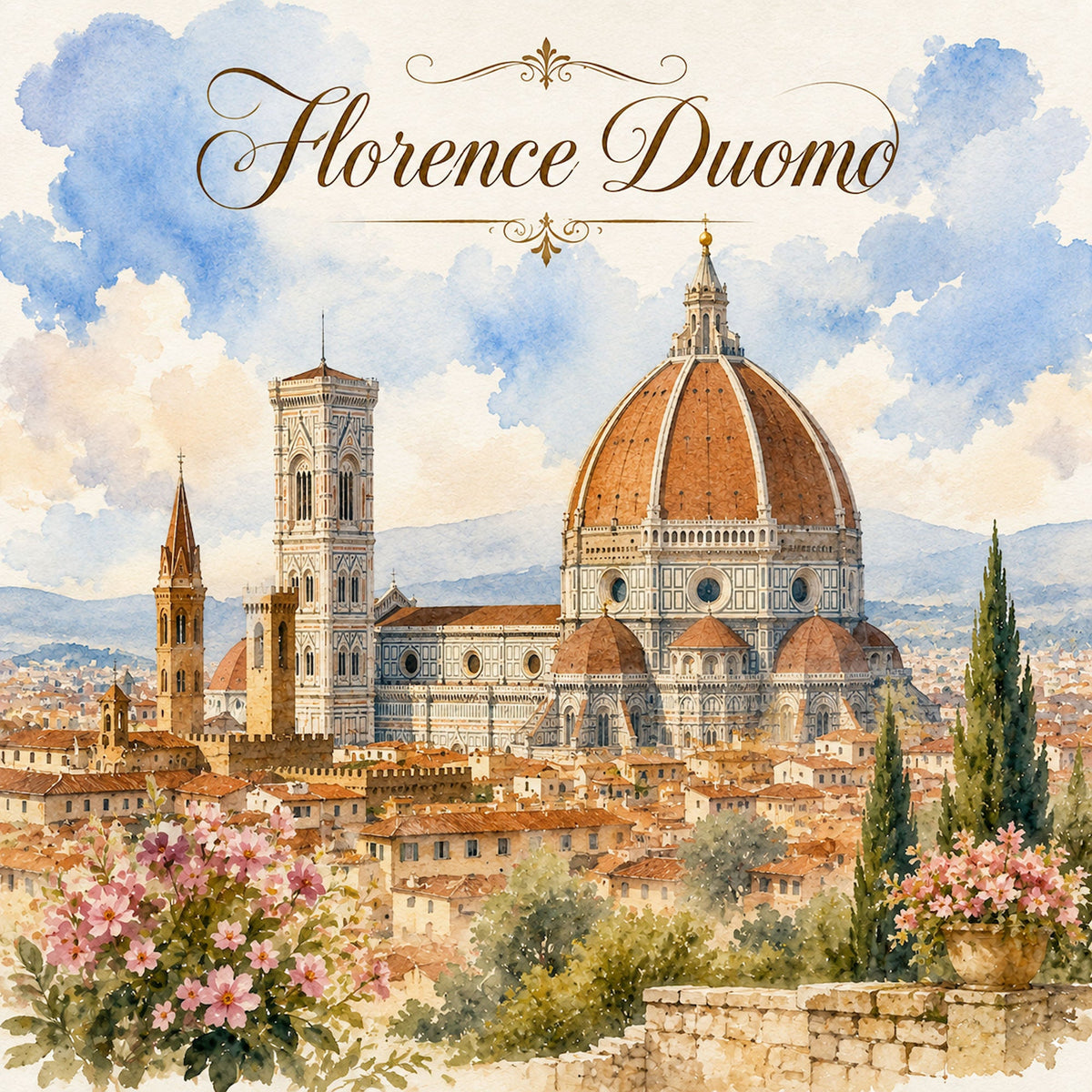 Watercolor Italy Collection Florence Duomo 12 x 12 Double-Sided Scrapbook Paper by SSC Designs - 15 Pack