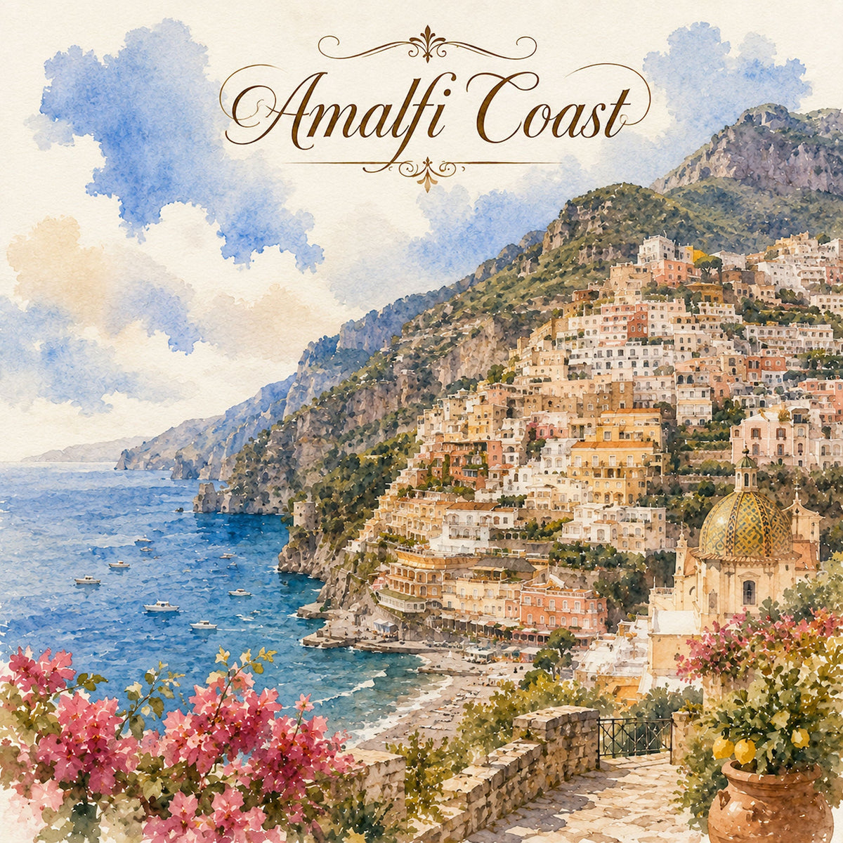 Watercolor Italy Collection Amalfi Coast 12 x 12 Double-Sided Scrapbook Paper by SSC Designs - 15 Pack