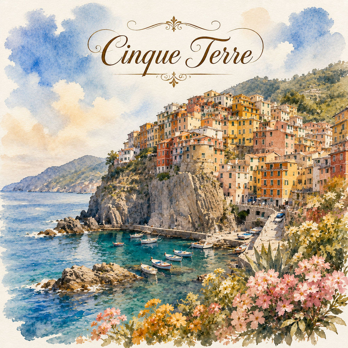 Watercolor Italy Collection Cinque Terre 12 x 12 Double-Sided Scrapbook Paper by SSC Designs - 15 Pack