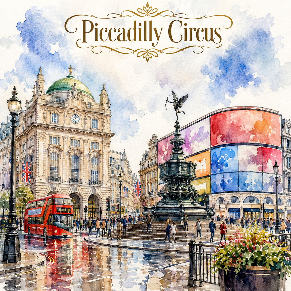Watercolor London Collection Piccadilly Circus 12 x 12 Double-Sided Scrapbook Paper by SSC Designs - 15 Pack