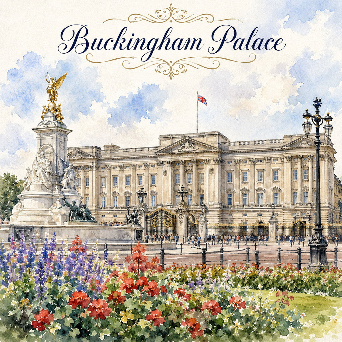 Watercolor London Collection Buckingham Palace 12 x 12 Double-Sided Scrapbook Paper by SSC Designs - 15 Pack