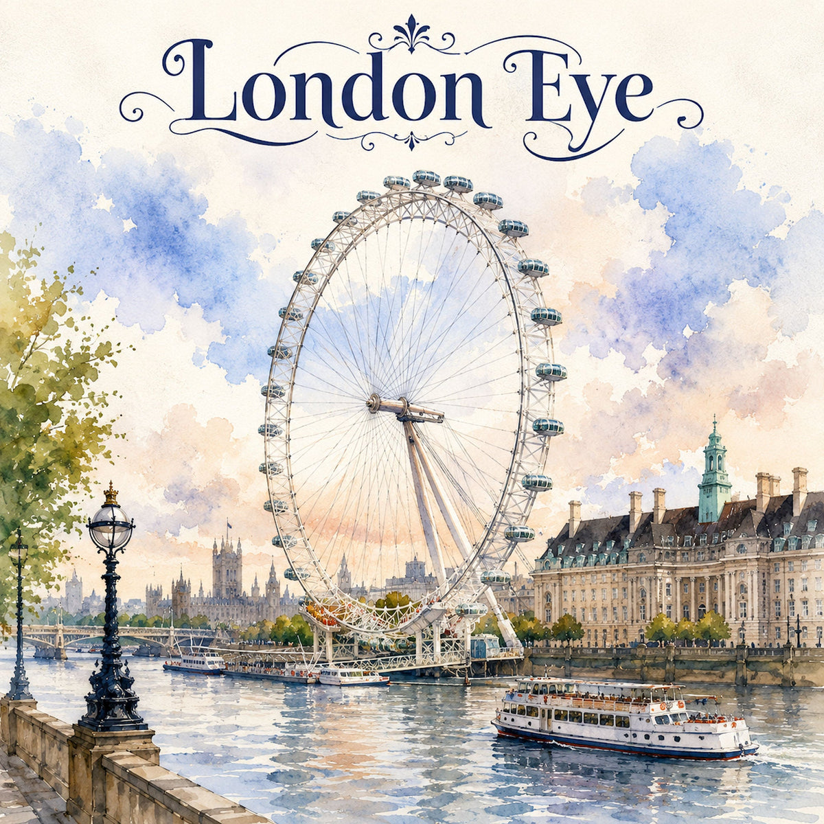 Watercolor London Collection London Eye 12 x 12 Double-Sided Scrapbook Paper by SSC Designs - 15 Pack