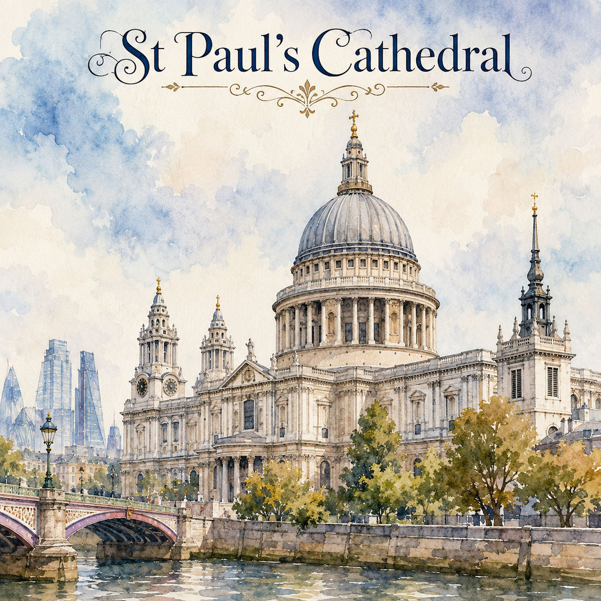 Watercolor London Collection St. Paul's Cathedral 12 x 12 Double-Sided Scrapbook Paper by SSC Designs - 15 Pack