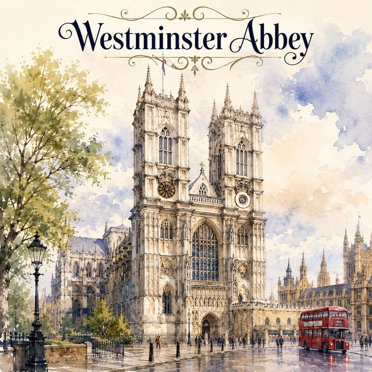 Watercolor London Collection Westminster Abbey 12 x 12 Double-Sided Scrapbook Paper by SSC Designs - 15 Pack