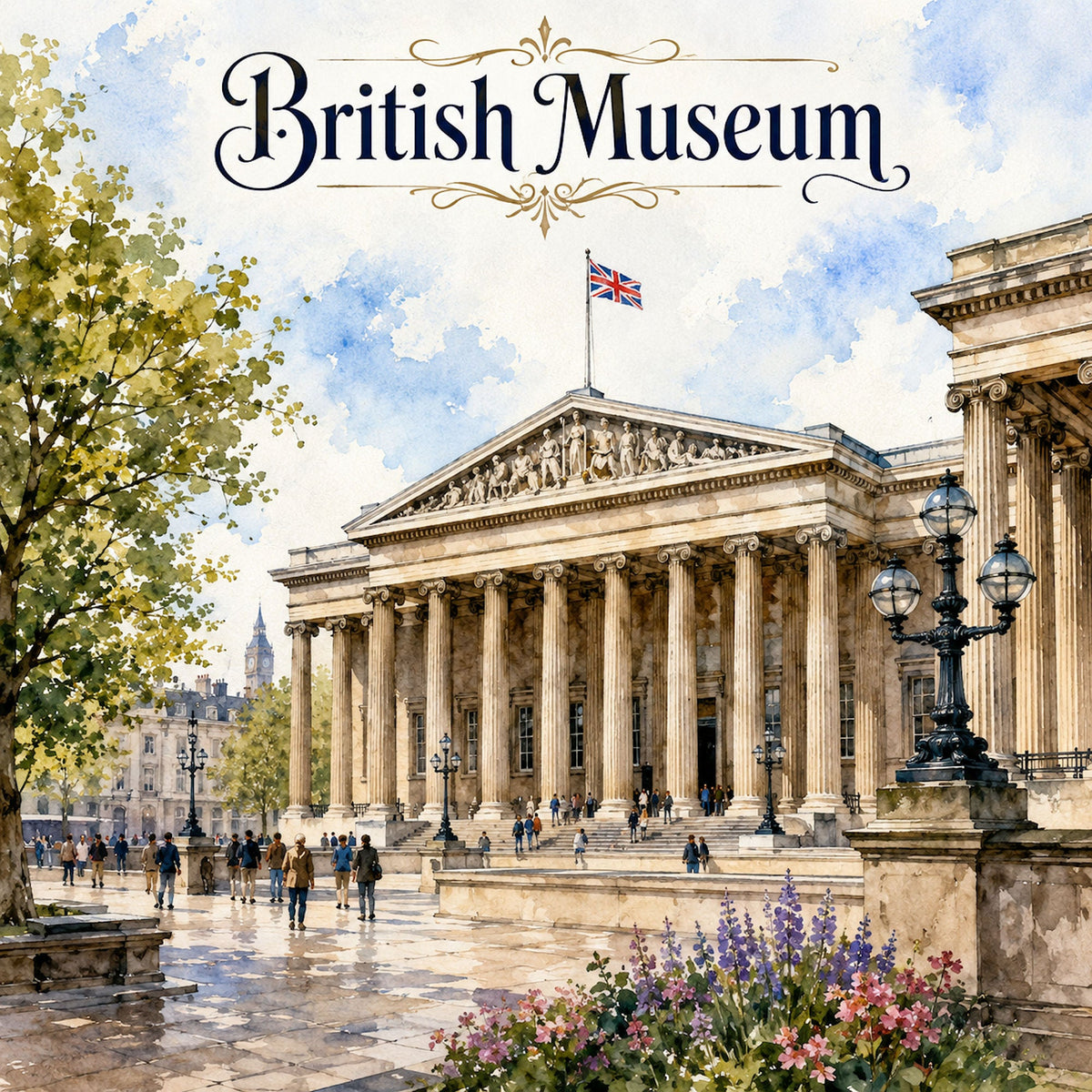 Watercolor London Collection British Museum 12 x 12 Double-Sided Scrapbook Paper by SSC Designs - 15 Pack