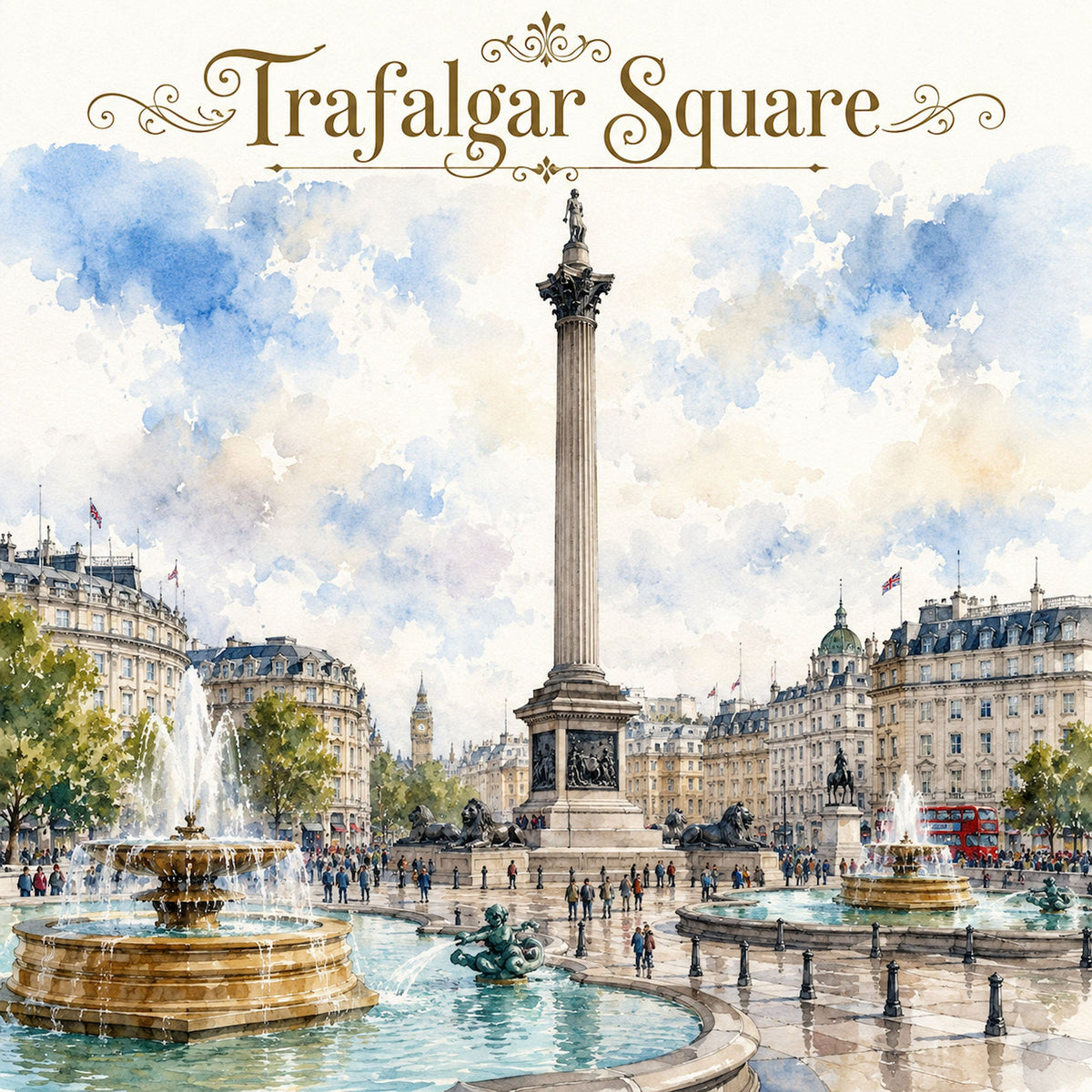 Watercolor London Collection Trafalgar Square 12 x 12 Double-Sided Scrapbook Paper by SSC Designs - 15 Pack
