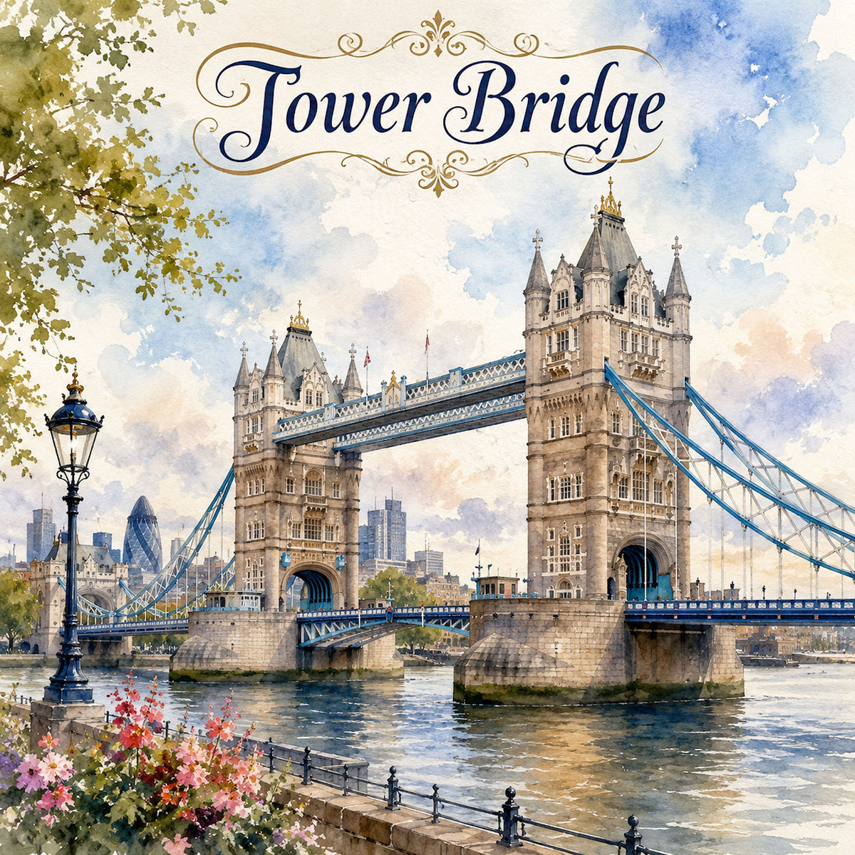 Watercolor London Collection Tower Bridge 12 x 12 Double-Sided Scrapbook Paper by SSC Designs - 15 Pack