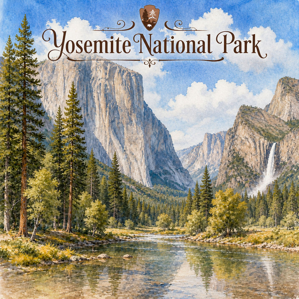 Watercolor National Parks Collection Yosemite National Park 12 x 12 Double-Sided Scrapbook Paper by SSC Designs - 15 Pack