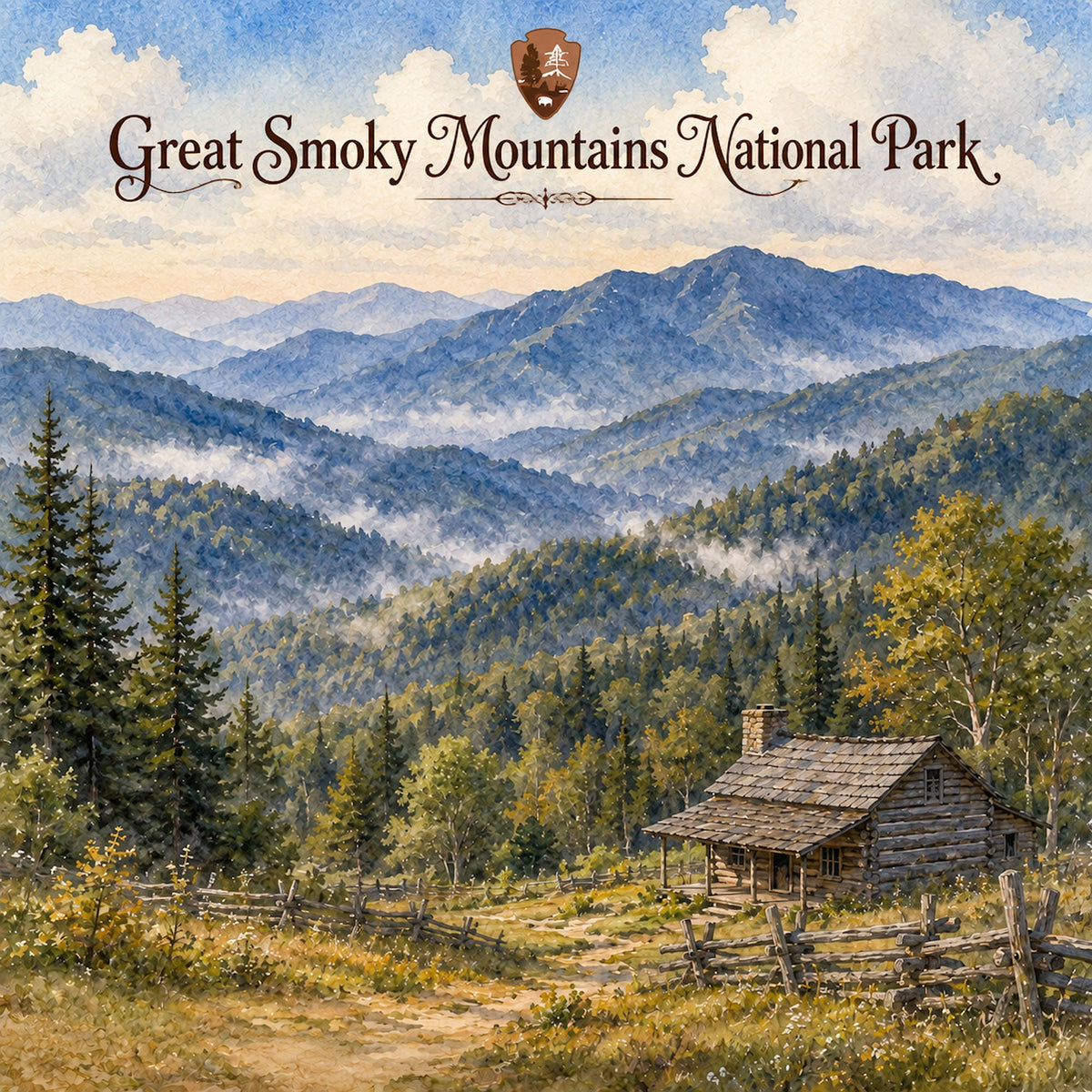 Watercolor National Parks Collection Great Smoky Mountains National Park 12 x 12 Double-Sided Scrapbook Paper by SSC Designs - 15 Pack