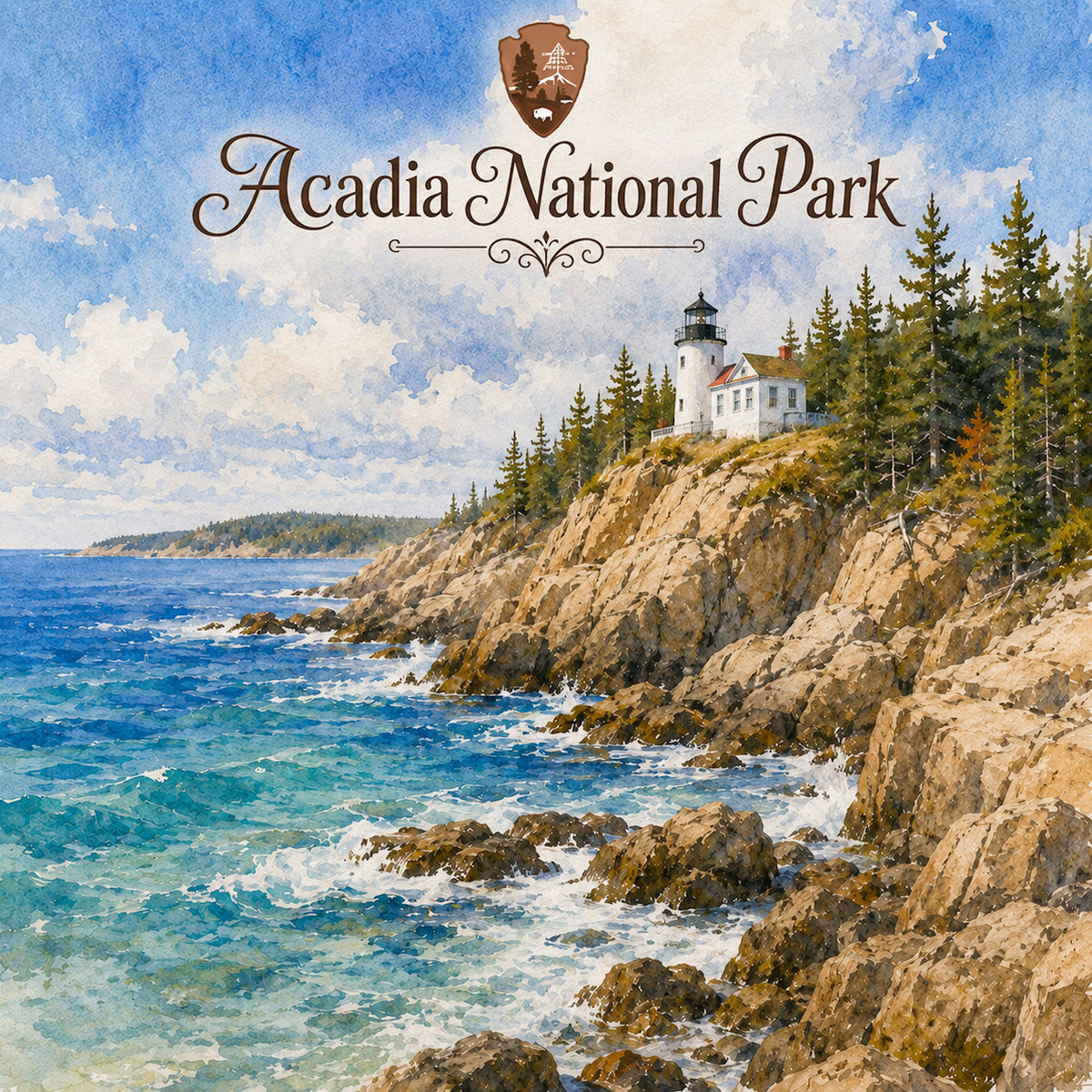 Watercolor National Parks Collection Acadia National Park 12 x 12 Double-Sided Scrapbook Paper by SSC Designs - 15 Pack