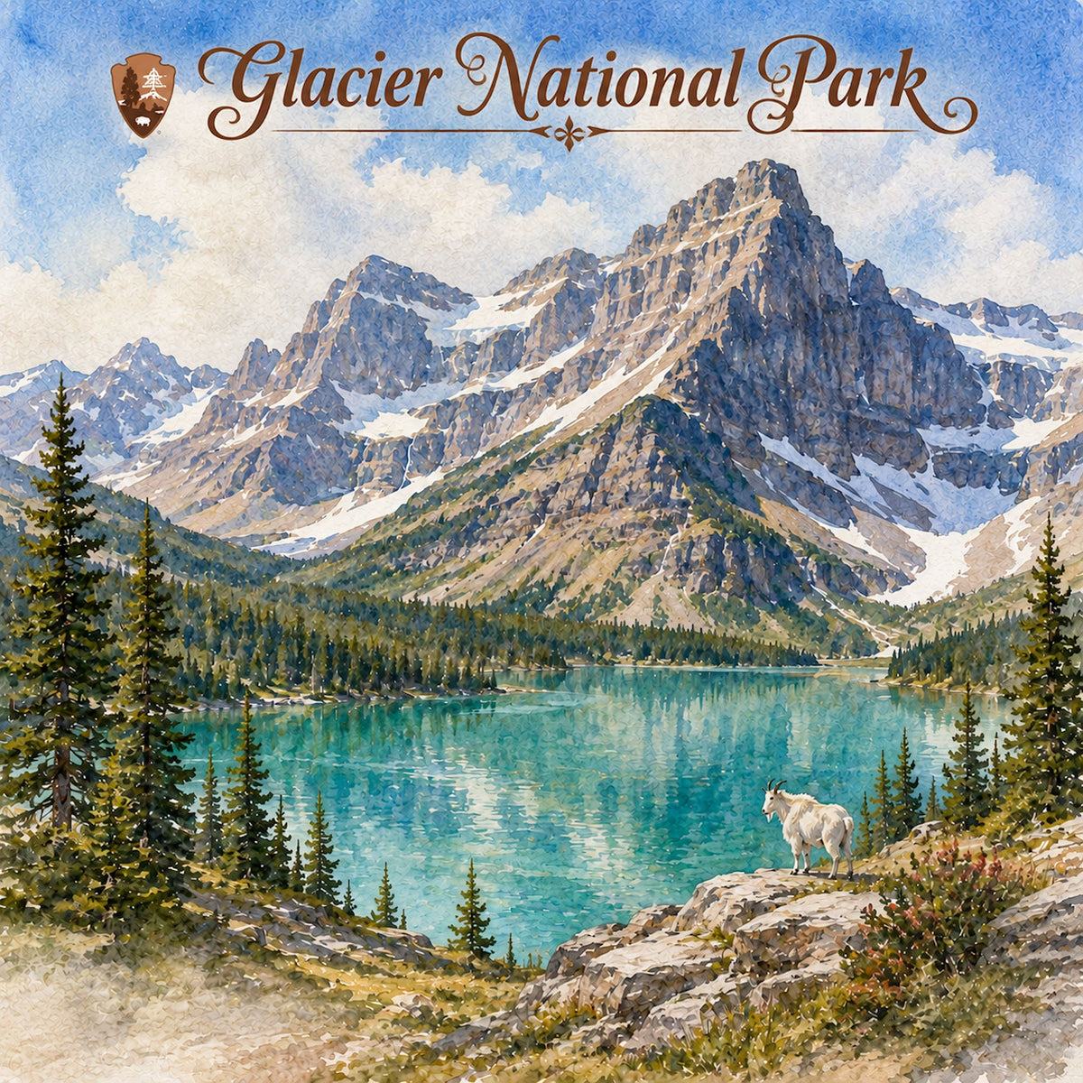Watercolor National Parks Collection Glacier National Park 12 x 12 Double-Sided Scrapbook Paper by SSC Designs - 15 Pack